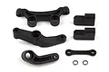 Team Associated steering bell crank and drag link set including black plastic steering arms, spacers, and small metal washers on a white background.
