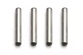 Four identical silver metal axle pins arranged in a row against a white background.