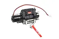 RC4WD 1/10 scale Mini Warn 9.5CTi winch with black housing, silver fairlead, and red pull strap on a white background.
