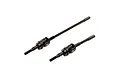 Two black metal Axial CVD axle driveshafts of different lengths isolated on a white background.