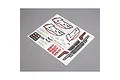 A sheet of Losi Baja Rey RC car decals featuring various logos, sponsor stickers, and graphic elements on a white backing sheet.