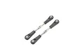 Two Losi adjustable RC turnbuckles with black plastic rod ends and silver metal shafts, isolated on a white background.