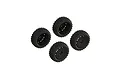 A set of four black ARRMA dBoots 2-HO RC buggy wheels with knobby tread patterns and black rims on a white background.