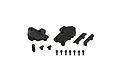 ARRMA Front and Rear Body Mount Set including various black plastic mounts, small pins, and metal screws on a white background.