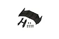 ARRMA rear wing set including a black plastic wing, a mounting bracket, and six metal screws on a white background.