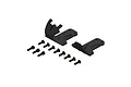 ARRMA front and rear bumper set including two black plastic bumper mounts and a set of black mounting screws on a white background.