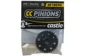 Castle Creations 38T 1Mod pinion gear in original retail packaging, showing the black steel gear and branding.