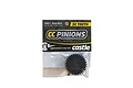 Castle Creations 32-tooth 1Mod pinion gear in original retail packaging, featuring a black metal gear and clear plastic bag with branded header card.