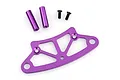 HSP purple anodized aluminium front bumper upper plate with two purple standoffs and two black screws on a white background.