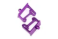 Two purple anodized aluminium adjustable wing mounts for an RC car, shown from an angled perspective against a white background.