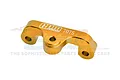 A gold-anodized aluminium triple clamp for an RC motorcycle, featuring GPM Racing branding and 7075 alloy marking.