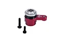 GPM Racing red aluminium 20T servo horn with built-in servo saver and two black mounting screws on a white background.
