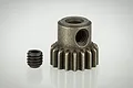 A steel 17-tooth pinion gear with a matching grub screw, shown against a plain white background.