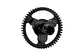 A black 50T spur gear with an integrated black aluminium slipper eliminator hub, shown against a white background.