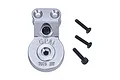 A silver GPM Racing aluminium 23T servo horn with a built-in servo saver and three black mounting screws on a white background.