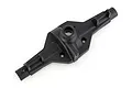 A black plastic rear gear box case for an RC car, shown from an overhead angle against a white background.