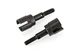 Two dark metal HSP wheel axles for RC cars, featuring a threaded end and a slotted cup end, isolated on a white background.