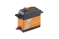 Savox SB-2230SG Plus brushless digital servo with an orange aluminium case and black plastic top and bottom sections.