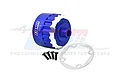 A blue anodized aluminium differential case by GPM Racing with four black screws and a white gasket on a white background.