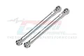 Two silver aluminium RC steering linkages from GPM Racing, featuring ball ends and engraved 7075 markings, set against a branded white background.