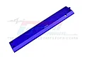 A blue anodized aluminium chassis skid plate for an RC car, featuring GPM branding and 7075 alloy marking.
