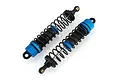 Two blue and black aluminium RC shock absorbers with black springs on a white background.