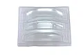 A clear, unpainted polycarbonate GT wing set for 1/10 scale RC cars, still attached to its original vacuum-formed plastic sheet.