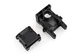 Two black plastic HSP gearbox case components shown from a top-down angle on a white background.