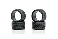 Four black radial wide racing tyres for Kyosho Mini-Z RC cars, arranged in two stacks of two against a white background.