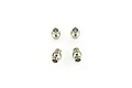 Four small silver-coloured metal pivot balls for RC car suspension arranged in a square on a white background.