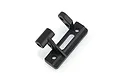A black plastic RC wing mount brace with mounting holes and a cylindrical post, isolated on a white background.