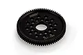 A black MST 73T 48dp spur gear for RC cars, featuring a lightweight design with circular cutouts, isolated on a white background.