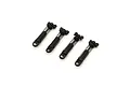 Four black Kyosho RC shock absorbers arranged in a row on a white background.