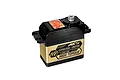 MKS HV777A+ high voltage coreless digital servo with a black and gold metal case against a white background.