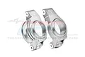 A pair of silver GPM Racing aluminium front steering hub carriers (C-hubs) marked with L and R for left and right sides.
