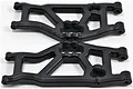 Two black RPM RC front suspension arms for an RC vehicle, shown from a top-down perspective on a white background.