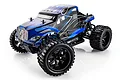 A 1/10 scale HSP Binturong RC monster truck with a blue and black flame-patterned body, large off-road tires, and black wheels on a white background.