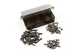 A Yeah Racing titanium screw set for Tamiya Super Hot Shot, featuring various metal screws and a partitioned storage box on a white background.