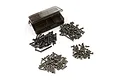 A complete titanium screw set for the Tamiya Super Clod Buster by Yeah Racing, featuring various screw sizes and a plastic storage case.