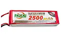 NXE Power 2500mAh LiPo battery in a red soft case with visible wiring and branding labels.