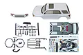 Element RC Trailrunner white painted body shell with plastic accessory trees and decal sheets on a white background.