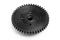 A black metal 46-tooth spur gear for HPI Racing RC vehicles, shown from a top-down angle against a white background.