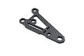 A single carbon fibre front suspension arm for an RC car, featuring a triangular cutout design and multiple mounting holes.