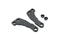 Two carbon fibre steering arms and two small black metal nuts on a white background.