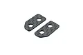 Two small rectangular carbon fiber spacers with two holes each, designed for RC battery holders.