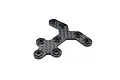 A Y-shaped carbon fibre chassis brace with integrated metal screw inserts, viewed from an angle against a white background.