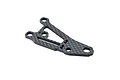 A single carbon fiber RC car front suspension arm with a triangular cutout and multiple mounting holes, isolated on a white background.