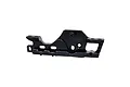 A black anodized aluminum RC motor mount component with various mounting holes and cutouts, isolated against a white background.