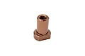 A bronze-coloured metal steering rack post for an RC car, featuring a cylindrical body with internal threading and a flat-sided base.