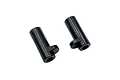 Two black anodized aluminium battery posts for RC cars, shown from an angled perspective against a white background.